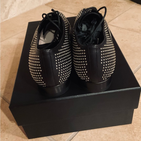 SAINT LAURENT BLACK SILVER STUD OXFORD LOAFER SIZE 37.5 - Picture 2 of 5